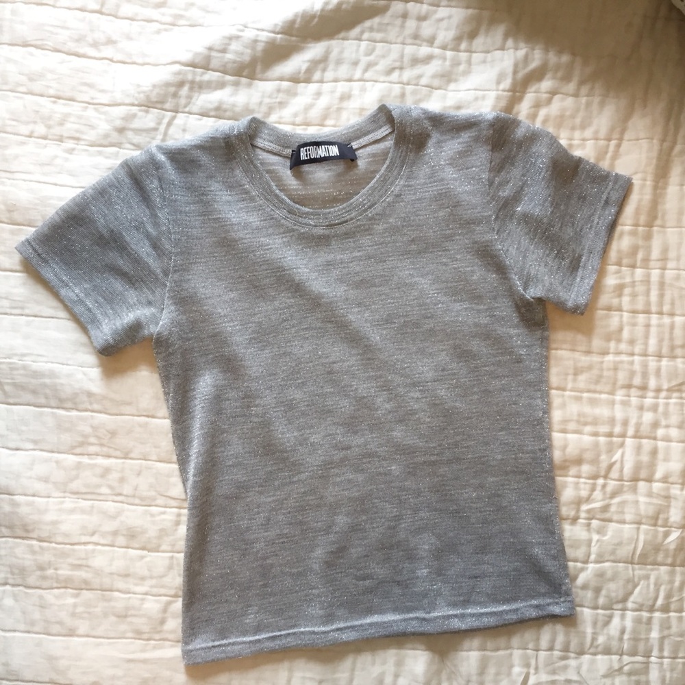 SOLD. Reformation silver crop tee xs/small